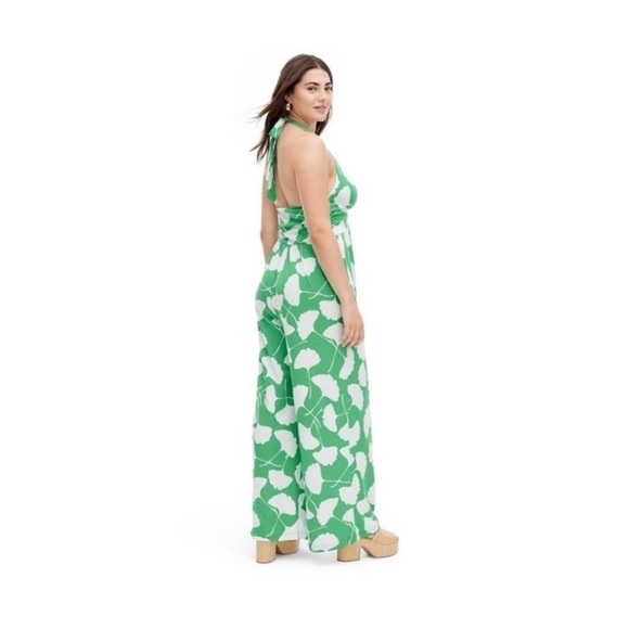 Diane Von Furstenberg X Target Ginkgo Green Halter Wide Leg Jumpsuit Size XXS - Picture 2 of 5